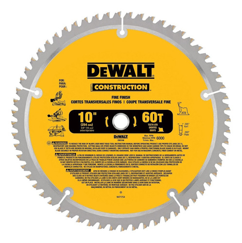 Disco Sierra 10'' 60t Para Madera Dw3106 Dewalt Color Amarillo