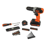 Taladro Rotación 20v + 44 Acc Black+decker Bcd70250pk-b2c Color Negro/naranja