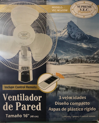 Ventilador De Pared Control Remoto Vec W1655w 