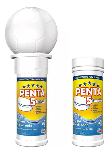 Kit Flutuador Bola Penta 7 Tabletes Cloro Piscina + 1 Refil