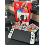 Nintendo Switch Oled 64gb Standard + 3 Jogos + 2 Adaptadores P/ Controle