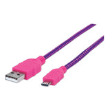 Cable Micro-b Usb Manhattan 394048, 480mbps 1m Textil Morado