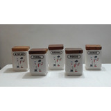 Set X5 Frascos Ceramica Tapa Madera Cocina Decoracion