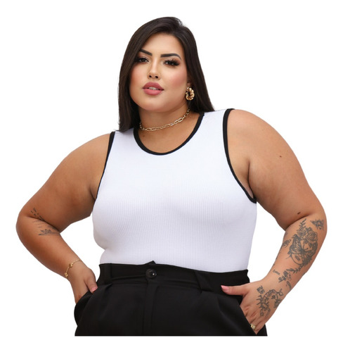 Body Bicolor Feminino Plus Size Anarruga Regata - Bella