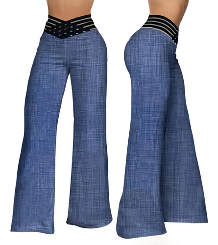 Pantalones Anchos Con Cintura Alta Elástica Costura De Malla