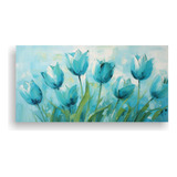 80x40cm Pintura De Tulipanes Turquesa En Lienzo Flores