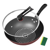 Wok Para Freír, Wok De Acero Inoxidable Con Tapa De 30cm De