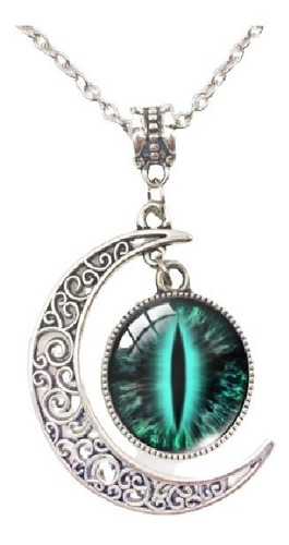 Collar Luna Color Plata Ojo Pupila Galaxia Para Mujer Hombre