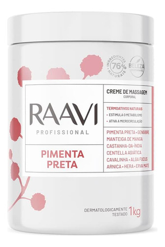 Creme Massagem Pimenta Preta Negra 1kg Raavi Termoativo