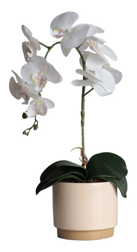 Planta Arranjo Artificial Orquídea Realista Vaso Cerâmica