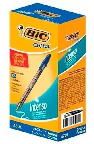 Caneta Esferografica Bic Cristal Bold Intenso 1.6mm Azul C/ 25 Unds