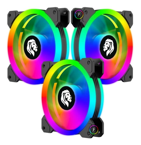 Kit 3x Cooler Fan Led Rgb Ring 120mm 12cm Gabinete Pc Gamer 