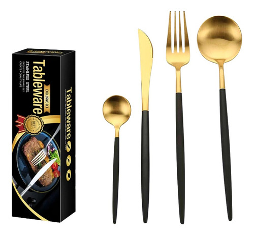 Juego De Cubiertos Set 24 Piezas Acero Inoxidable Dorado