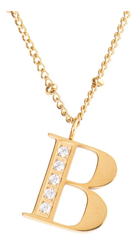 Collares Mujer Inicial Letras Baño Oro 18k Zirconias Luckyly Color Oro B