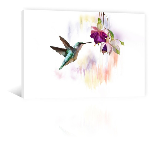 Cuadro Decorativo Canvas Pintura Impresa Colibri Y Flor