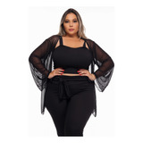 Conjunto Plus Size 3 Peças , Calça , Top E Kimono Jub