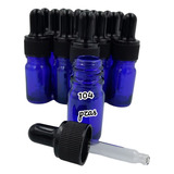 100 Goteros 5ml Envase Vidrio Azul, Rosca Negra Rayada/negro