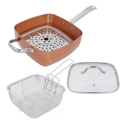 Juego Cocina 4 Piezas Olla Sarten Cuadrada 7 Litros