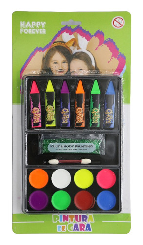 Pinta Carita Colores Crayones Fluor Glitter Maquillaje Niños