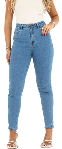 Calça Jeans Feminina Mom Básica Com Elastano 00201 Média Con