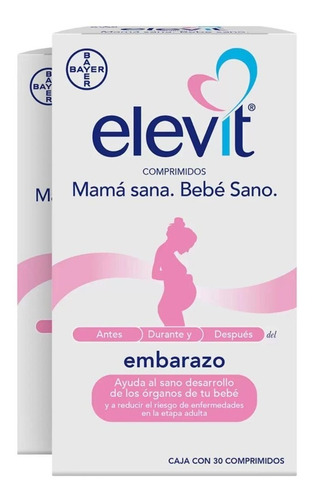 Elevit Antes, Durante Y Después De Embarazo 2 Pack De 30 C/u Sabor Sin Sabor