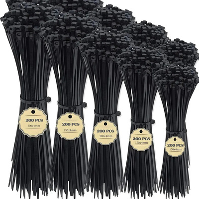 1000 Pzs Cincho Plastico Incluir 5 Tamafios,10,15,20,25,30cm,cierre Rapido Multiusos Todo En Uno Jardineria / Embalaje /almacenamiento Domestico Disponible Negro