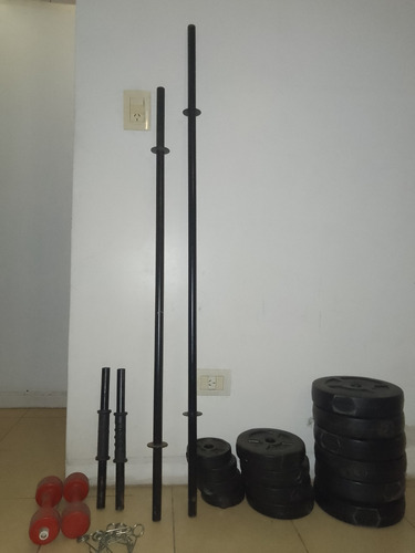 Kit De Barras Y Mancuernas+44 Kg En Discos