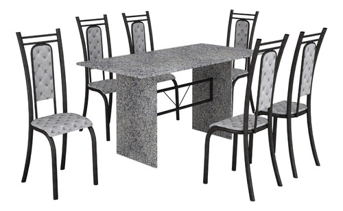 Conjunto De Mesa De Granito Com 6 Cadeiras Craqueadas -preto