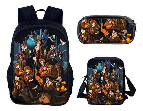 Mochila Escolar Harry Potter De 3 Piezas Para Estudiantes