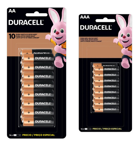 Pilha Alcalina Duracell Combo Com 16 Aa Peq + 16 Aaa Palito