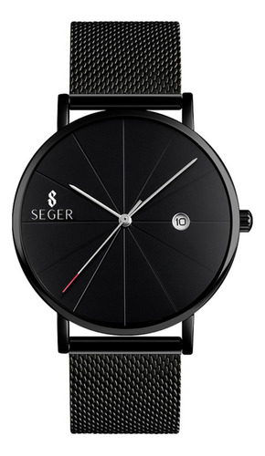 Reloj Pulsera Seger 9183, Analógico, Fondo Negro, Con Correa De Acero Color Negro, Bisel Color Negro Y Hebilla De Gancho