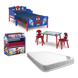 Cama Infantil Para Niños Mesa Juguetero Y Colchon Spidey