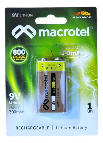 Bateria Recargable 9v 300 Mah Macrotel Rectangular
