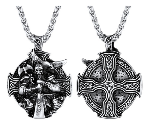 Collar Hombre Festival Celta Cruz Redonda Colgante De Odin