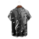 Aa Camisa Hawaiana Unisex Con Estampado De Notas Musicales,