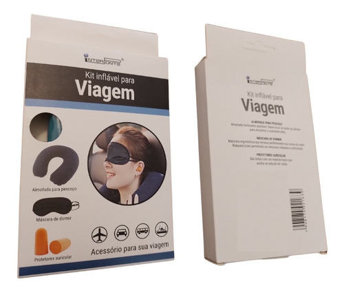 Kit Viagem Almofada Inflável + Máscara E Protetor Auricular