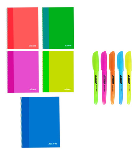 Combo 5 Cuadernos Universitarios Pastel + 5 Resaltadores 