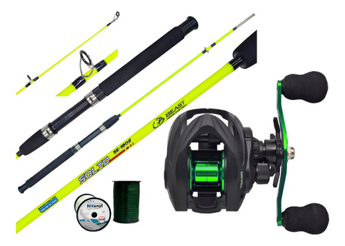 Combo Pesca Reel Huevito Rotativ + Caña 1.80m + Nylon Regalo