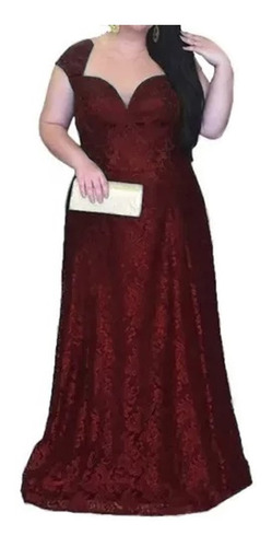 Vestido De Festa, Madrinha Longo Em Renda, Plus Size J008