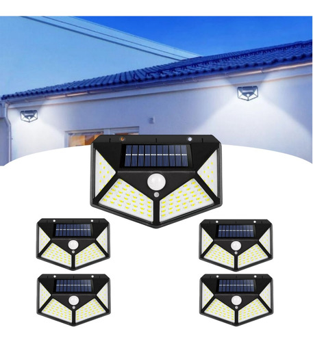 Kit 5x Luminária Solar 100 Led Com Sensor Jardim Prova Dágua