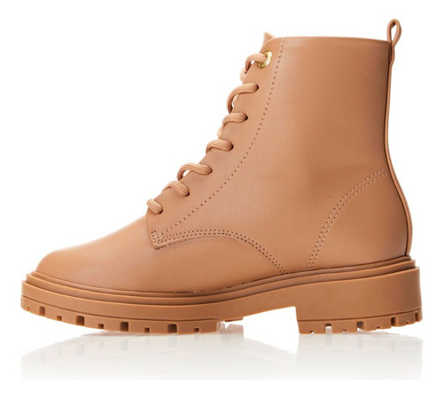 Bota Coturno Tratorada Cano Médio Feminina Vizzano Cor 89673 - Tan 1080 Desenho Do Tecido Liso Tamanho 38