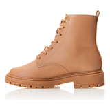 Bota Coturno Tratorada Cano Médio Feminina Vizzano Cor 89673 - Tan 1080 Desenho Do Tecido Liso Tamanho 38