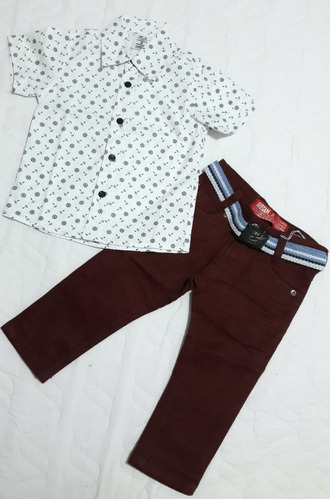 Conjunto Calça Jeans C/ Sinto + Camisa De Botão Menino Festa