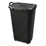 Cesto De Roupas Rattan Tampa Basculada C/ Alça 50l Cor Preto