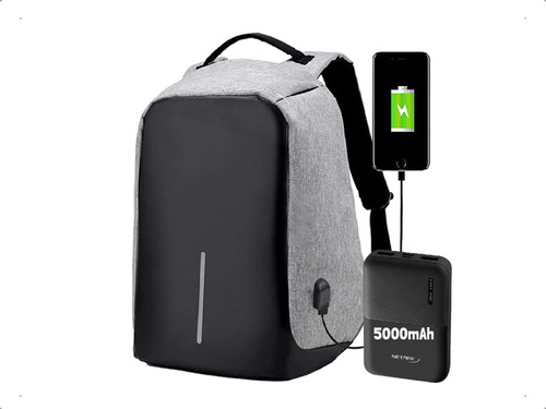 Combo Mochila Antirrobo Usb Reforzada + Power Bank Cargador