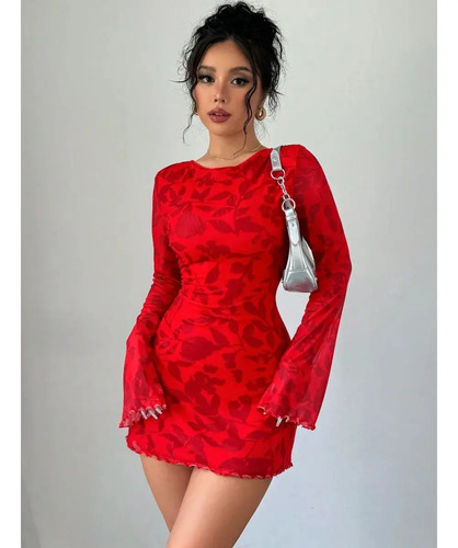 Vestido Sin Espalda De Manga Acampanada Con Estampado Floral | MercadoLibre