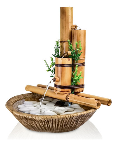 Fonte De Mesa Agua Cascata Bambu 3 Quedas Decorativa 35cm