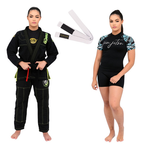 Kimono Feminino Bjj + Macaquinho Bjj + Faixa Bjj