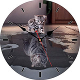 Vikmari - Reloj De Pared Redondo Con Diseño De Tigre Y Gato