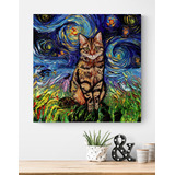 Cuadro Lienzo Tayrona Noche Estrellada Gatos 001 70x70cm